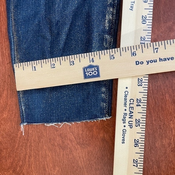 L'AGENCE El Matador Glitter-Coated Stretch Slim-Fit Jeans 32 Blue Raw Hem - Picture 14 of 16